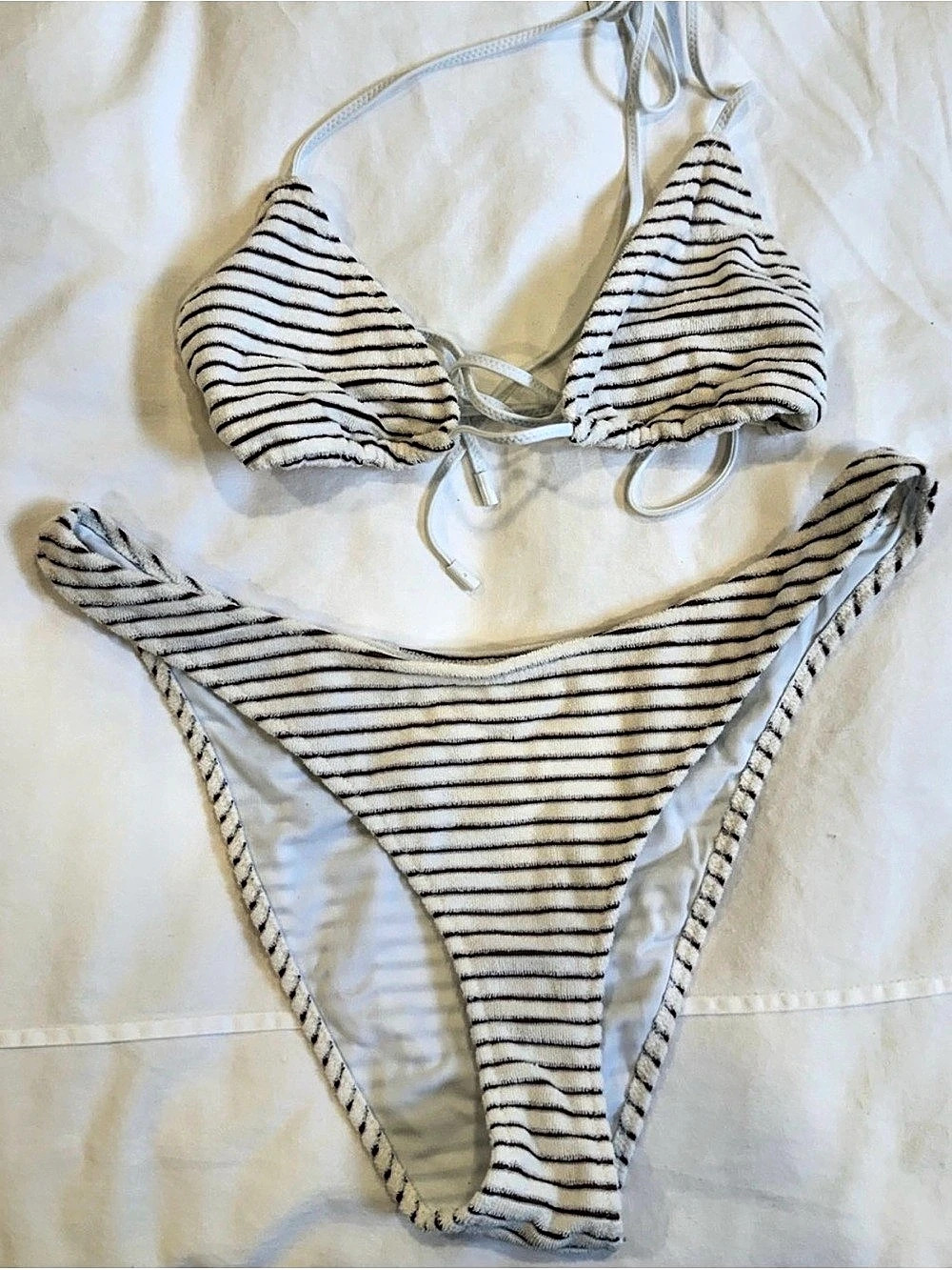 Triangle Striped Bikini Set in White & Black